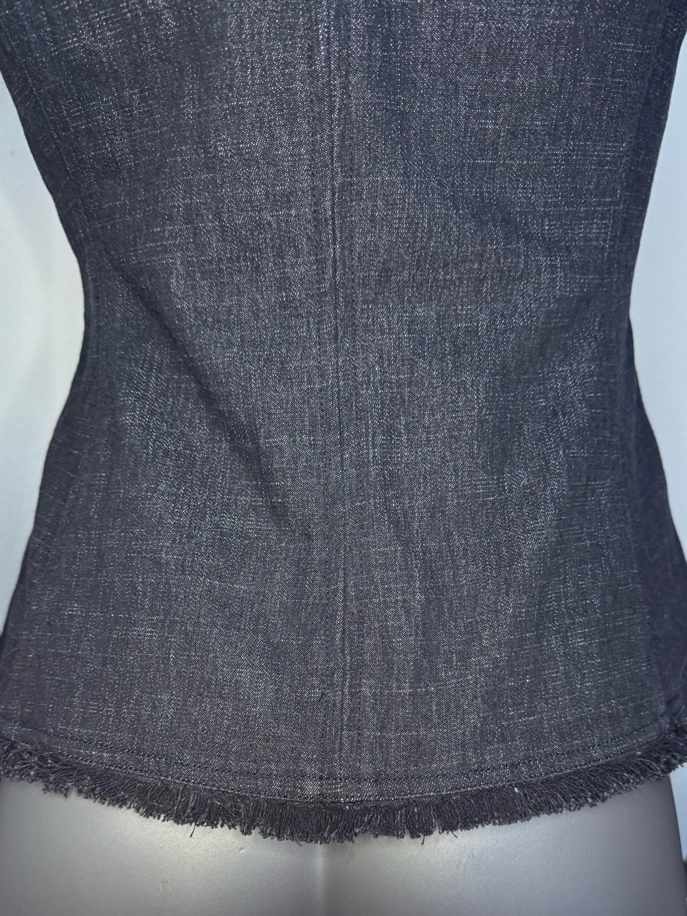 Cache Denim Blazer Jacket Womens 2 Black Frayed-Trim Notched Office - Picture 4 of 14